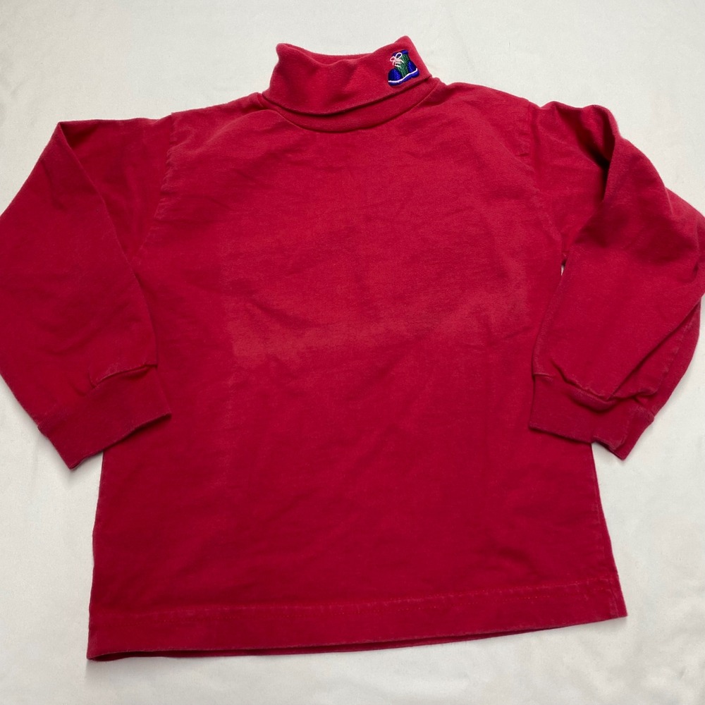 Vintage Mc Kids Red Long Sleeve Turtleneck Top Embroidered Sneaker 4T Cotton